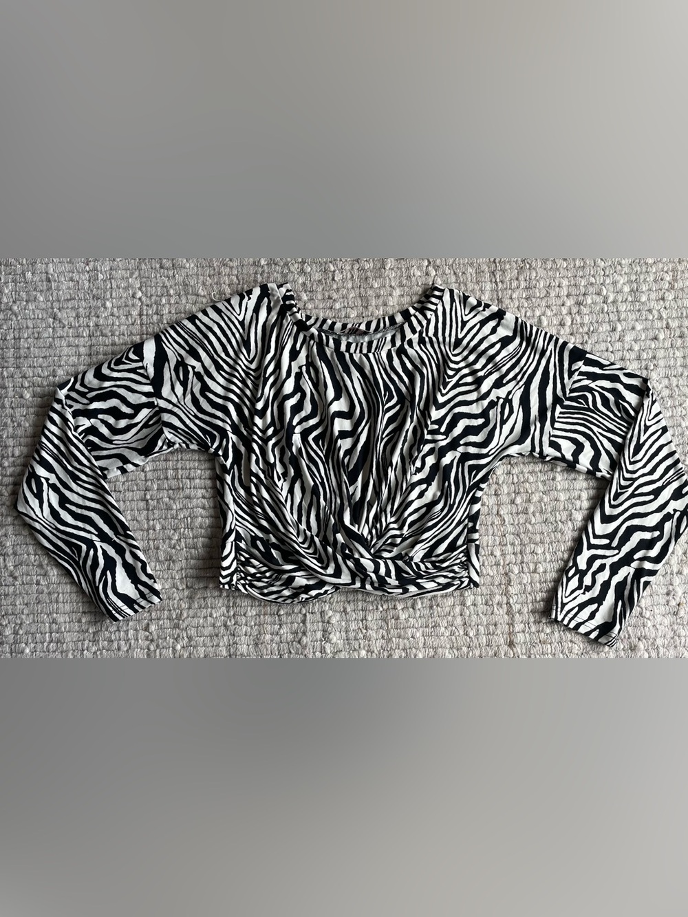 Zebra Print Long-Sleeve Twist Front Top - Black & White